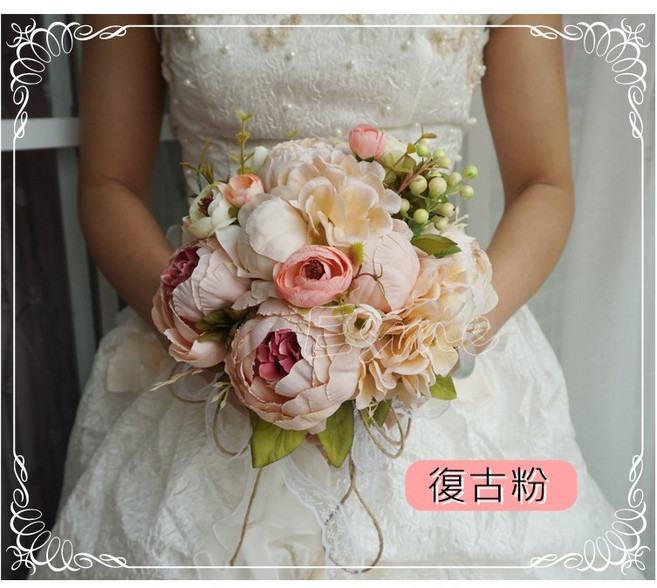 新娘捧花 伴娘捧花 婚禮捧花 歐式捧花 結婚捧花 美式捧花 手捧花 假花, 復古粉, 1個