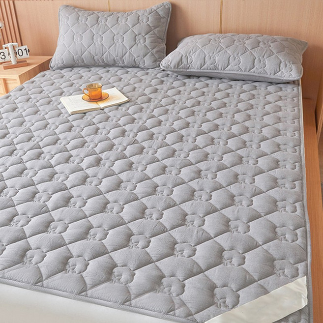 Pogeuni 사계절 누빔 면 충전 침대패드 고정밴딩 매트리스패드, 그레이
