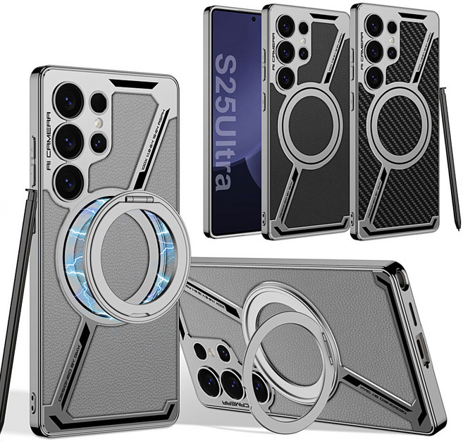 갤럭시 s25울트라 마그네틱 맥세이프 메탈 테두리 카본 가죽 슬림 하드 케이스