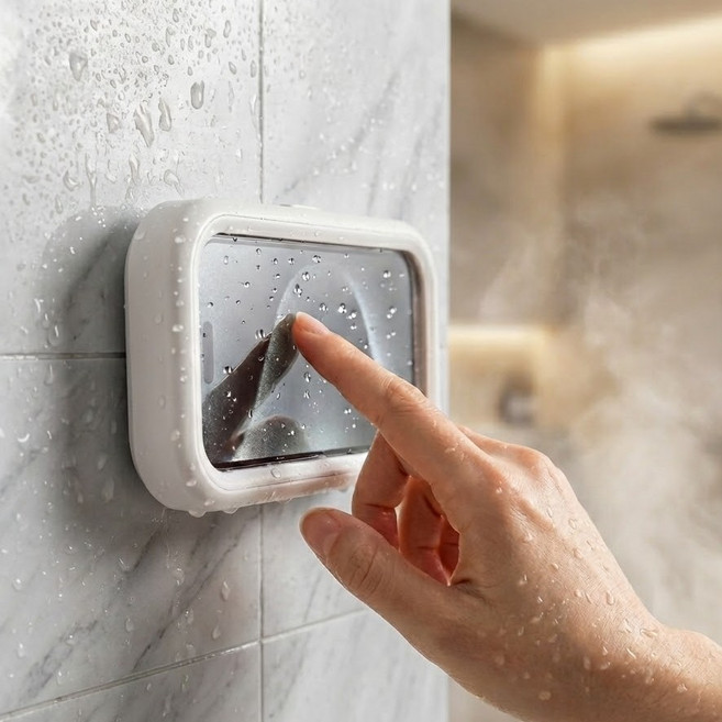 퓨어센스 욕실 주방용 방수 터치 360도 회전 핸드폰 거치대, 1개, 화이트