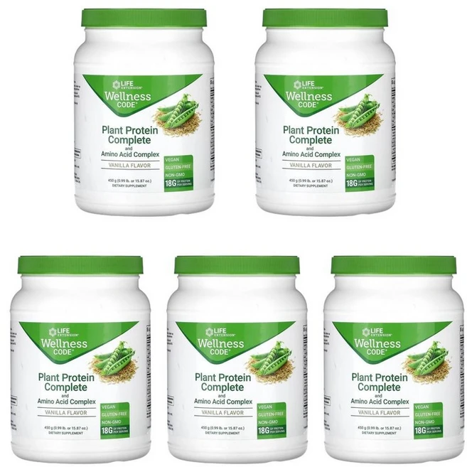 라이프 익스텐션 웰니스 코드 플랜트 프로틴 컴플리트 아미노산 바닐라 450g, 5개 - 쿠팡