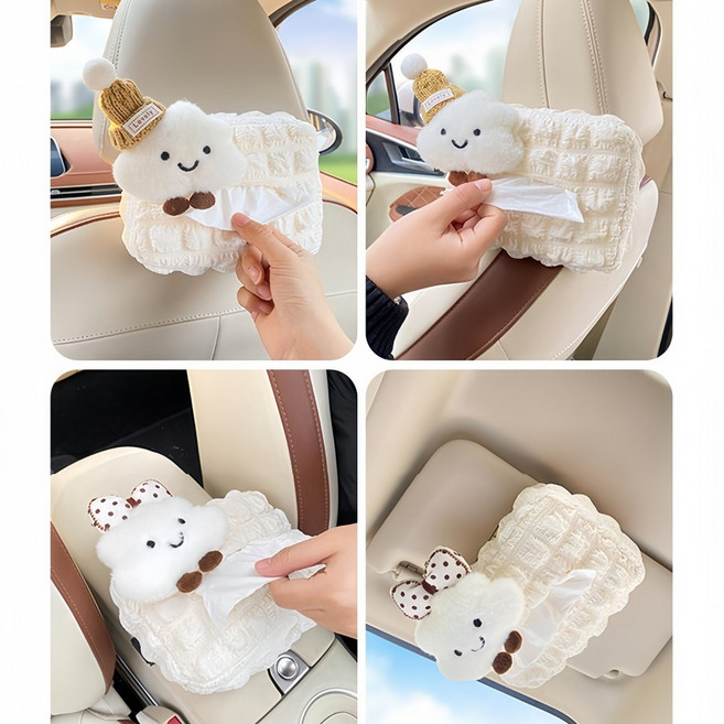 귀여운 구름 디자인 자동차티슈케이스 시트/햇빛가리개 겸용, 리본 구름, 1개