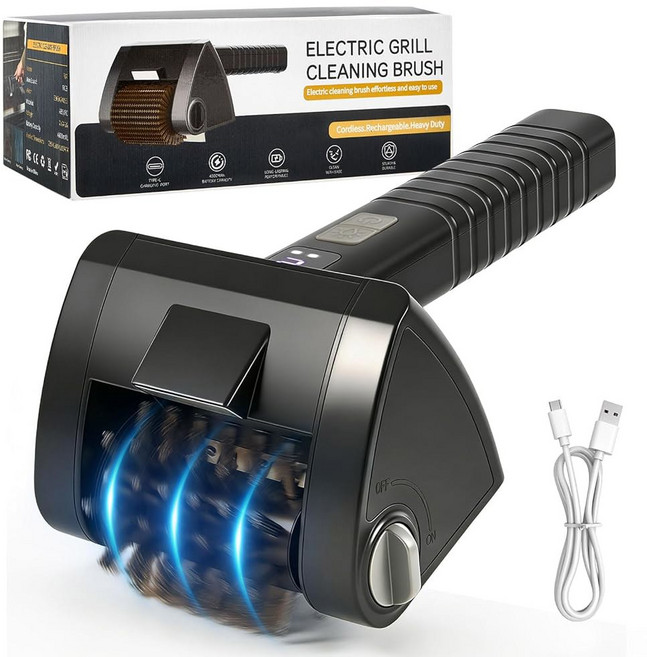 전기 로터리 그릴 청소 브러시 - 304개의 탈착식 스테인리스 스틸 헤드 바비큐 및 야외 무선 충전식 도구를 갖춘 2단 자동 청소기, 1