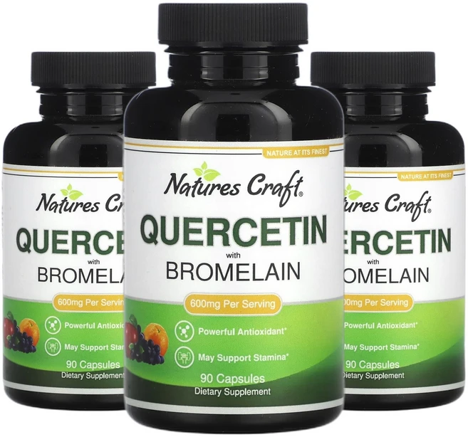 네이처스크래프트 브로멜라인 퀘르세틴 케르세틴 함유 600mg 캡슐 90정 2+1, 3개 - 쿠팡