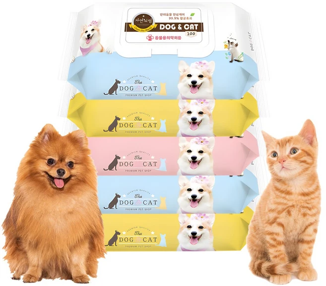 YBK 도그앤 캣 애견물티슈100매, 100개입, 5개 - 쿠팡