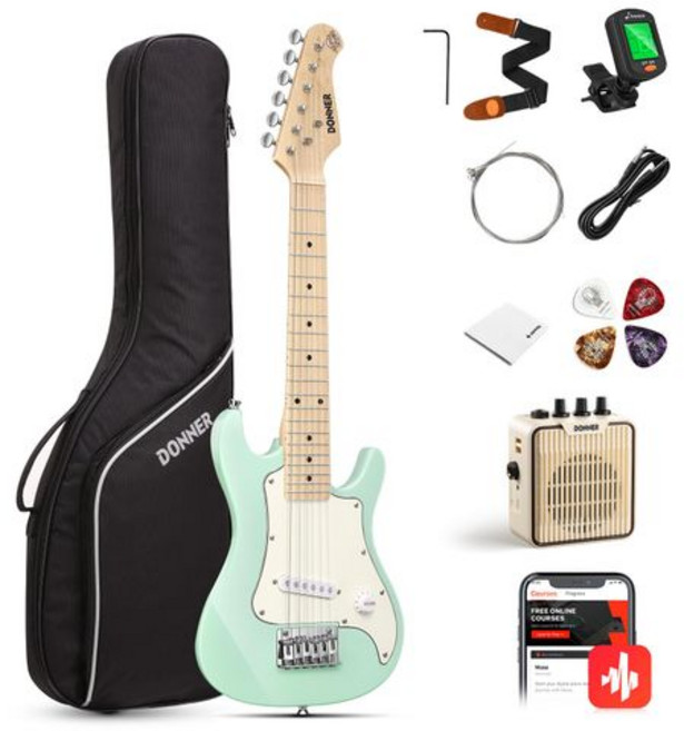 Donner 미니 일렉트릭 기타 초보자 세트 어린이용 ST타입 미니앰프 포함, 1개