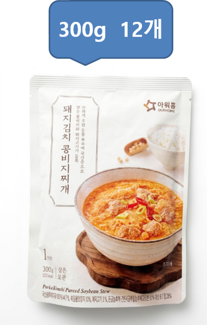 아워홈 돼지김치 콩비지찌개, 12개, 300g
