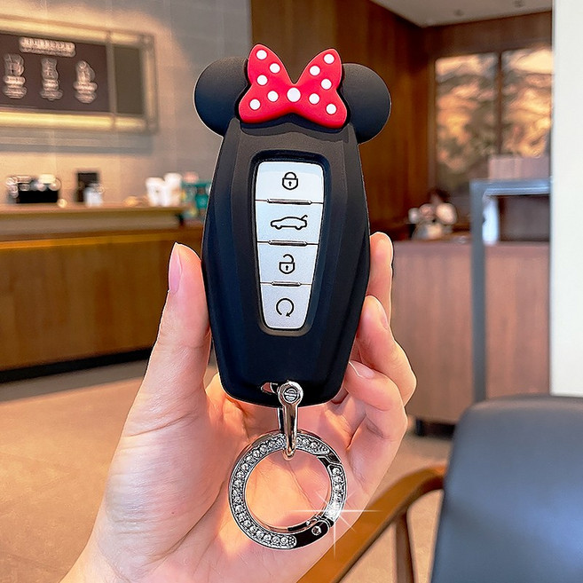 르노 그랑 콜레오스 호환 귀여운 차키케이스 자동차 키링 키홀더, R-4, 블랙