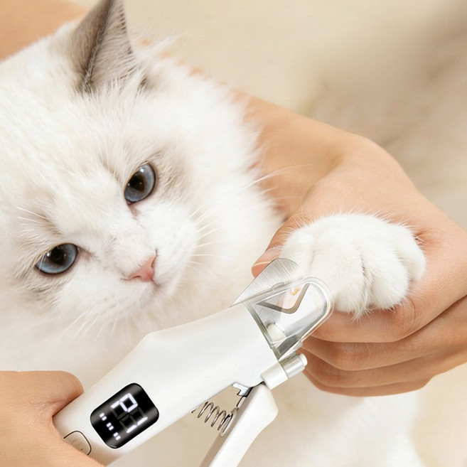 2in1 LED 반려동물 발톱깎이 전동 발톱 정리기 강아지 고양이 손톱깎이, 흰색, 1개