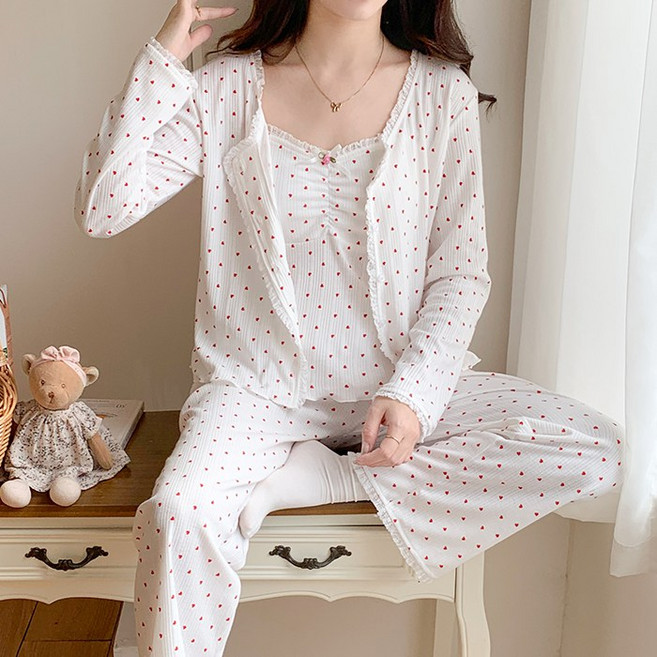 핀디걸 여성 러블리 패턴 가디건 + 나시 + 긴바지 3p 잠옷세트 6종