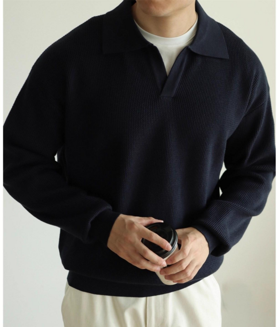 wassup 남자 긴팔 니트 추동 머슬핏 컴포트 브이넥니트 스웨터