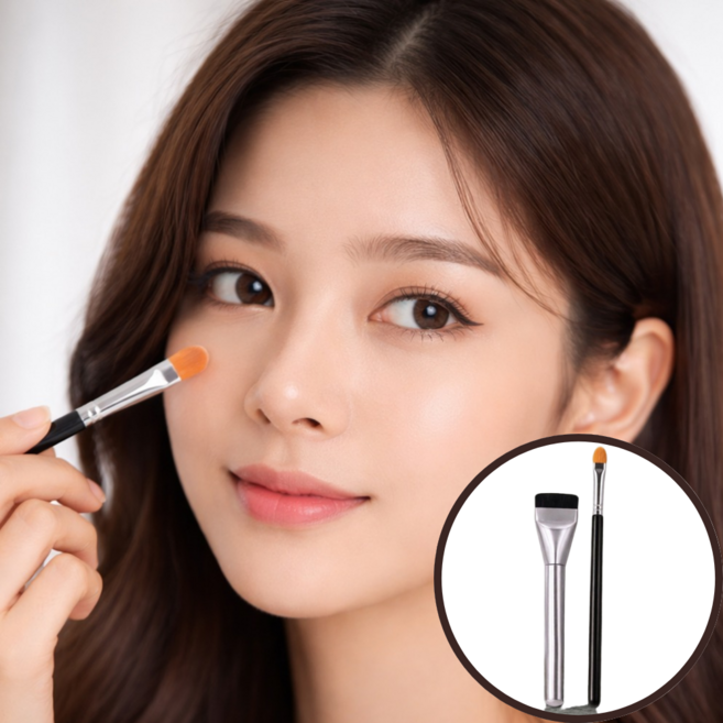 잘샀지 고급 컨실러 브러쉬 + 파운데이션 브러쉬 2종세트, 2개, 블랙, 실버