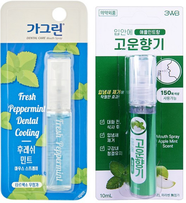 가그린 후레쉬민트 구강스프레이 + 입안에 고운향기 애플민트향 구강스프레이, 1세트, 17ml