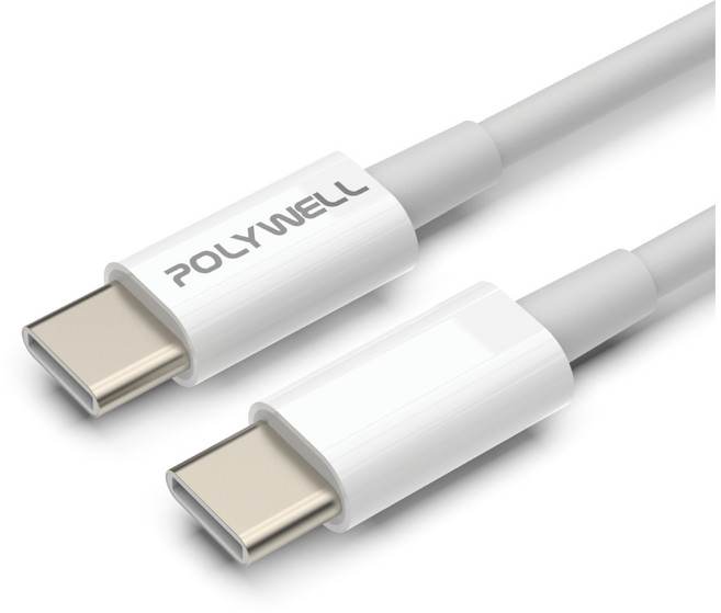 Polywell 充電線 快充Type-C USB 小白線, 白色, 100cm