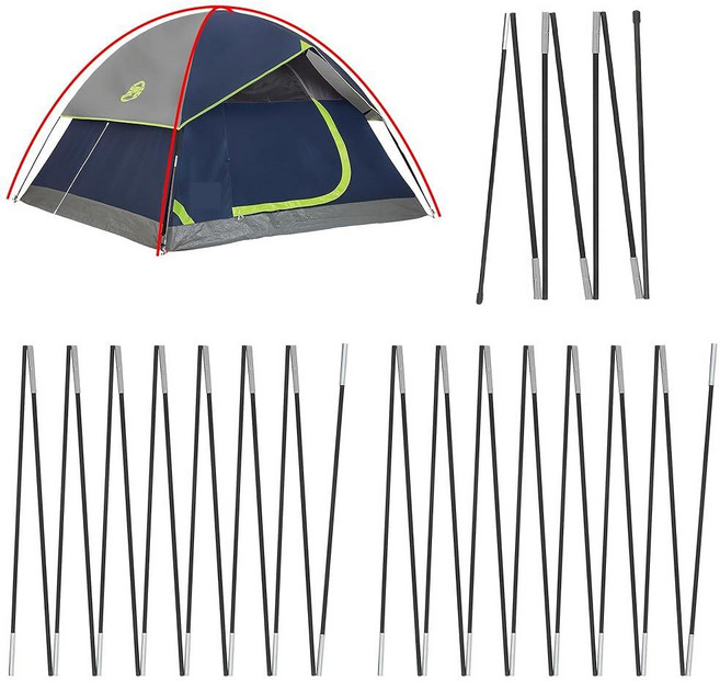 Vekclit Coleman 6인용 선돔 캠핑 텐트용 텐트 폴 교체품 콜맨 룸 액세서리 사전 조립된 교체 3개 283662 8863248895