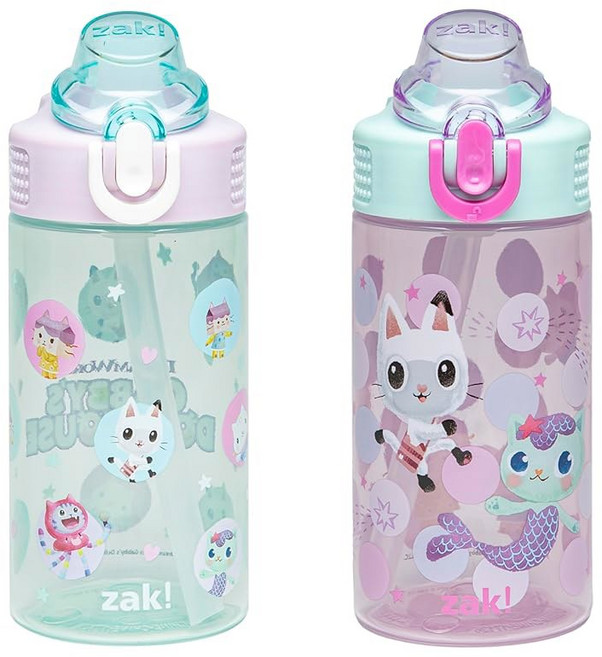 디즈니 겨울왕국 2 아동용 물병 세트 재사용 가능한 빨대 및 내장된 휴대 플라스틱으로 제작 샘 방지 디자인 (엘사 & 안나 473.2 ml bpa 프리 2개 세트)