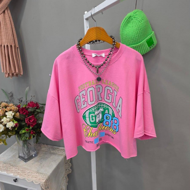 불독88 루즈핏 크롭 트렌디 반팔티