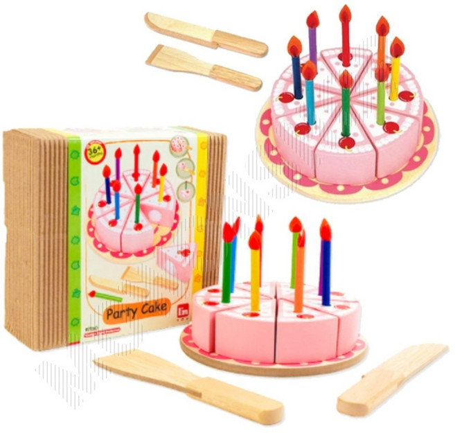 원목생일 케이크 싹둑요리 촛불끄기 장난감 만3세교구 3살선물 생일축하장난감, 1개