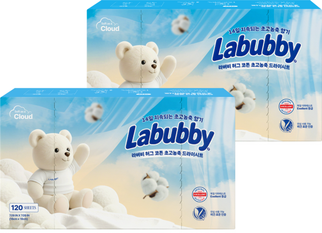 라버비 독일더마 비건인증 초고농축 건조기용 드라이시트 허그코튼, 2개, 120개입