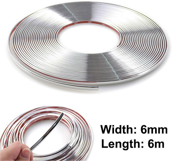 6/12/20mm 자동차 스타일 크롬 트림 스트립 전면 및 후면 안개등 장식 커버 몰딩 프레임 장식 보호 액세서리, 6M-6mm