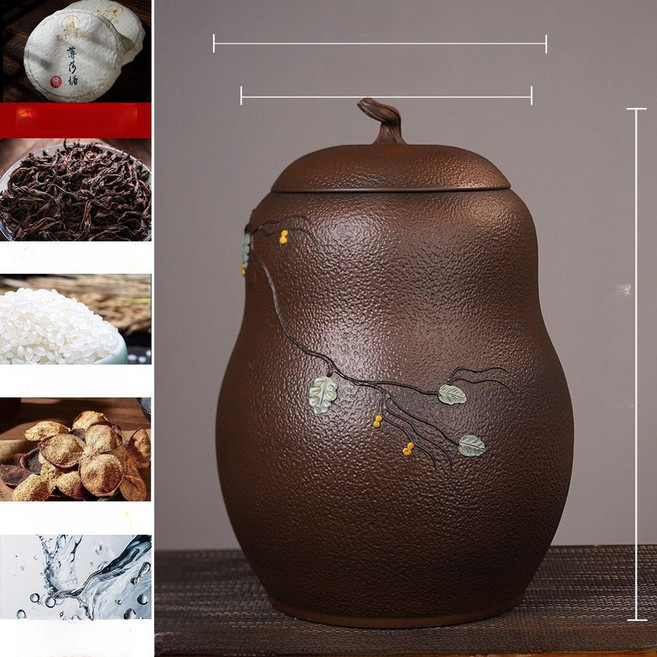 cha 오동나무항아리 나무항아리 밥보관용기 쌀통, 25칸 [호리병해머드파인니들] 앤티크 브론즈, 1개, 1L