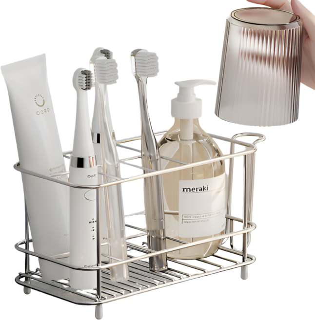 다온리빙 304올스텐 스탠드형 칫솔거치대, 실버