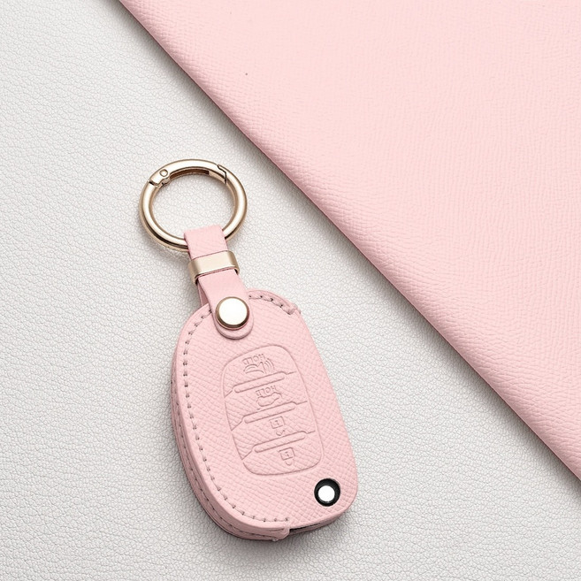 현대차 핸드그립 키케이스 - 방스크래치 내마모 / 베르나 액센트 카렌스 쏘렌토 투싼 싼타페 엘란트라 제네시스 아슬란 등 호환, 현대 Z4 타입(4버튼), 피치핑크