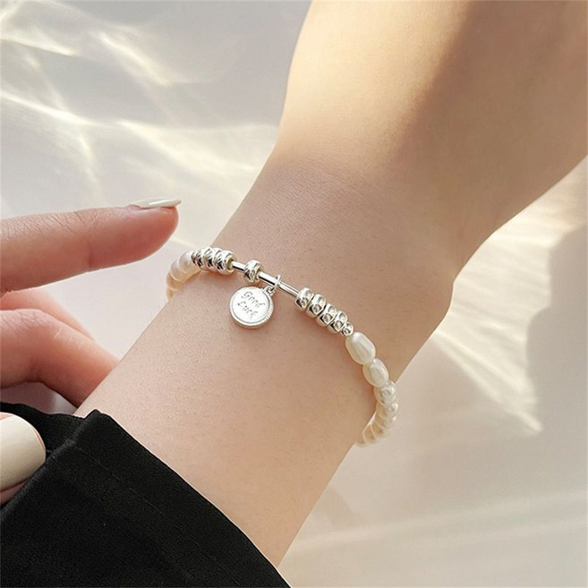 besteffie 여성용 합금 진주 팔찌 심플 패션 조절 가능한 디자인 펜던트 체인 팔찌 K87