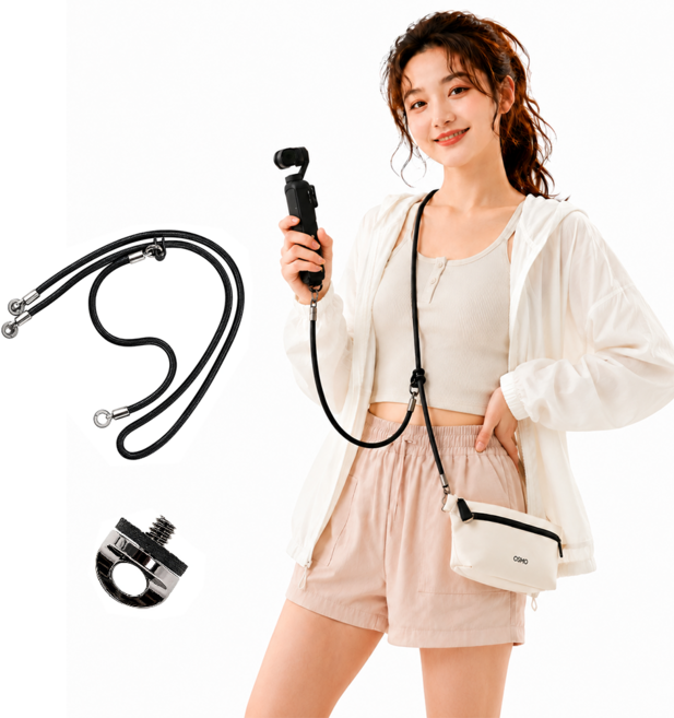 [FIXO] DJI 포켓3/4 전용 액세서리 가방 스트랩 메탈 버클 꼰 로프 3종 세트 크로스바디 숄더 넥 스트랩 분실방지 낙하방지 오즈모 포켓 호환, 1개, 검은색