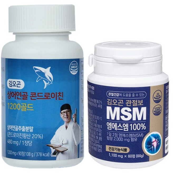 김오곤 상어연골 콘드로이친 1200골드 + 관절보MSM 1통, 2개, 90정