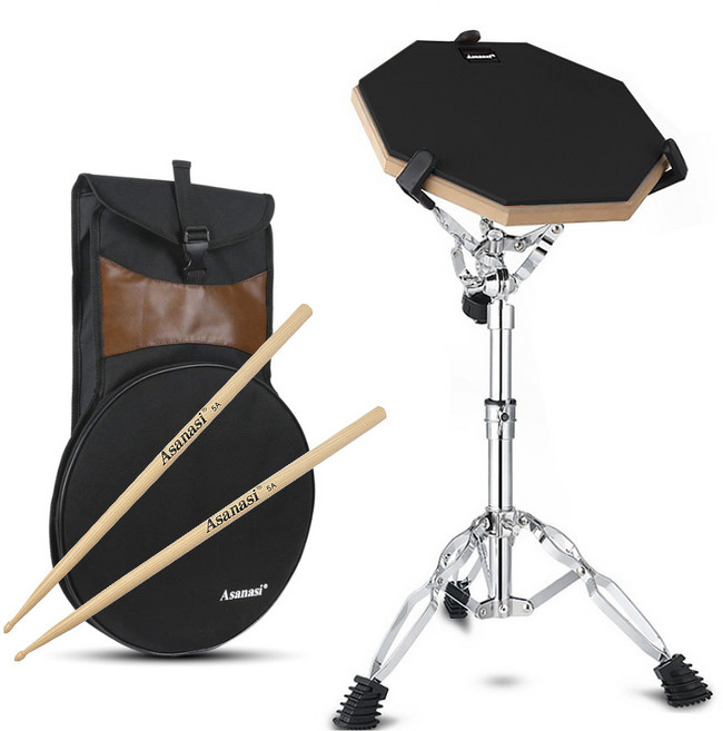 플랜와이 Asanasi 12인치 연습용 드럼 패드+스탠드+가방+스틱 풀세트, 1개, 블랙