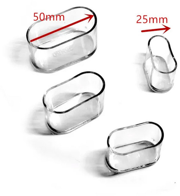 의자 바닥 발 가구 캡 4 파이프 먼지 다리 타원형 레벨링 커버 플러그 방지 실리콘 패드 양말 개 미끄럼 보호 테이블, 1개, 25x50mm Transparent