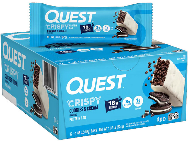 퀘스트뉴트리션 프로틴 바 크리스피 쿠키 & 크림, 쿠키&크림, 52g, 12개