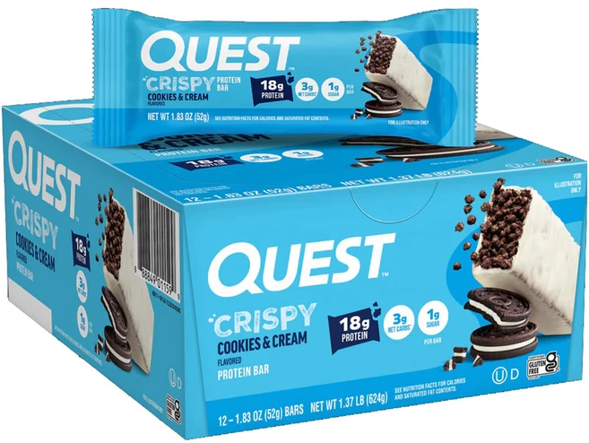 퀘스트뉴트리션 프로틴 바 크리스피 쿠키 & 크림, 쿠키&크림, 52g, 12개 - 쿠팡
