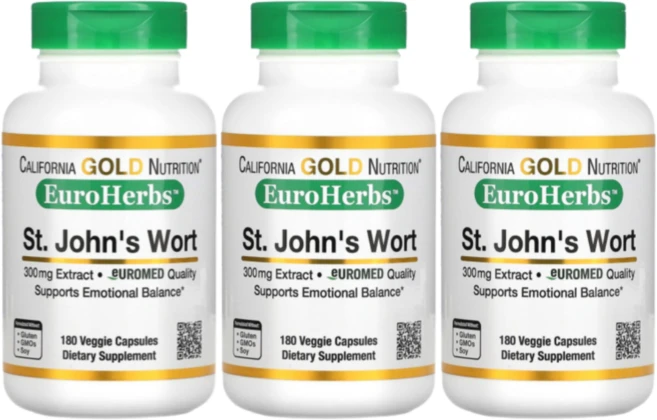 캘리포니아GOLD뉴트리션 세인트존스워트 추출물 유로허브 300mg veggie 180 caps 동종, 3개 - 쿠팡