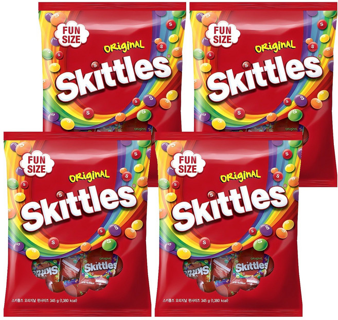 스키틀즈 오리지날 펀사이즈 캔디, 345g, 4개