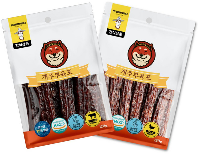 [세트] 간식삼촌 개주부 가수분해 강아지육포 개껌, Set (소+오리)