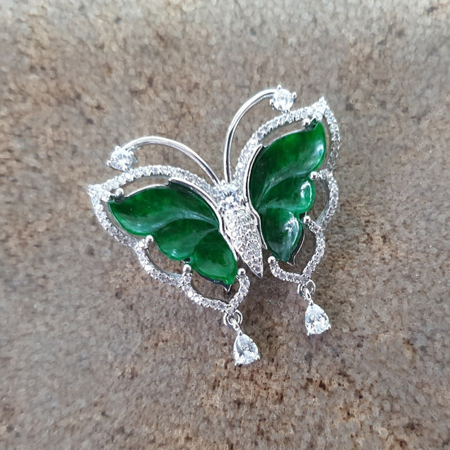 초코젬 미니그린옥 큐빅나비브로치 귀여운 JADE