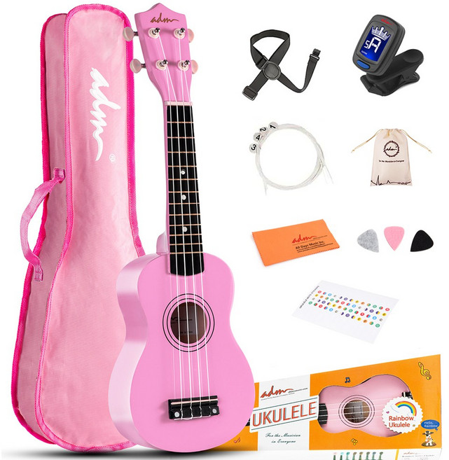 ADM 우쿨렐레 21인치 컬러풀 입문용 세트 핑크, 1세트, 소프라노