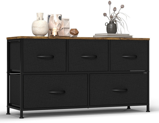 소웰홈 패브릭 2단5문 모던 TV수납장, 블랙, 5단