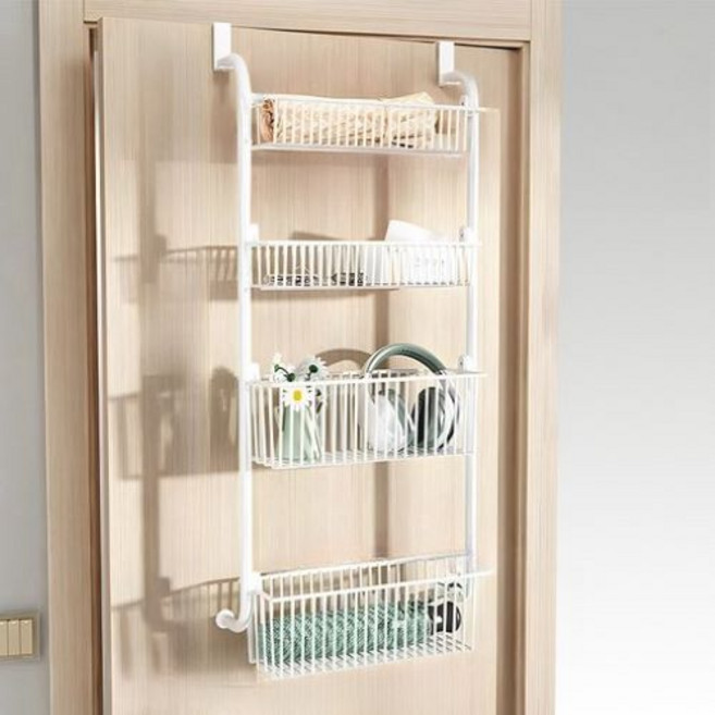 무타공마켓 수납창출 만능 다용도 문걸이 수납 선반, 1개, 4단 화이트