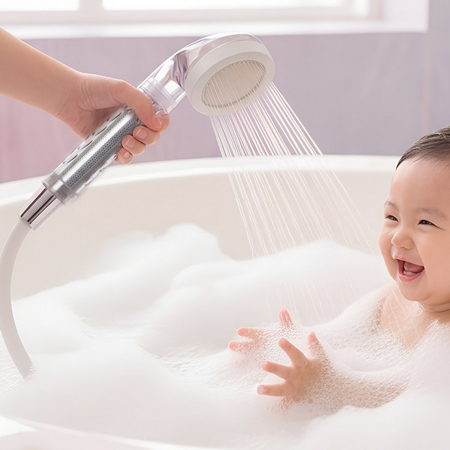 아토퓨어 식품등급 에코젠 아기 샤워기+바디필터4P+헤드필터3P+식품등급 실리콘 샤워호스 2m, 샤워기+필터1년구성+샤워호스(화이트)2m, 1세트