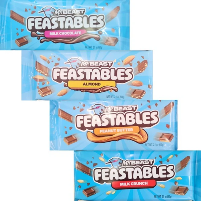 미스터비스트 피스터블 초콜릿 60g 4종택1 밀크 아몬드 피넛버터 밀크크런치 MR BEAST FEASTABLES, 1개 - 쿠팡