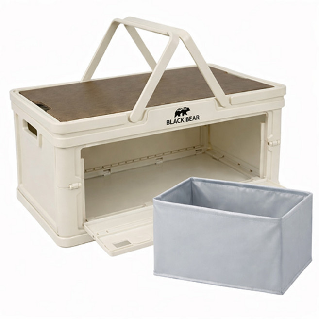 캠핑 폴딩박스 수납박스 접이식 테이블 대형 다용도 캠핑박스, 1개, 1단, 화이트 (원목상판+방수팩 포함)