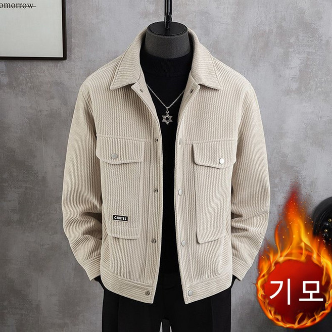 POMTOR 가을거울 남성 캐주얼 루즈핏 기모 코듀로이 코트 칼라넥 아우터 자켓