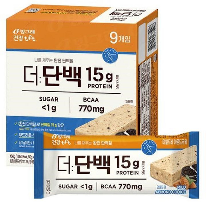 빙그레 tft 더단백 마일드바 아몬드쿠키 9p, 50g, 27개