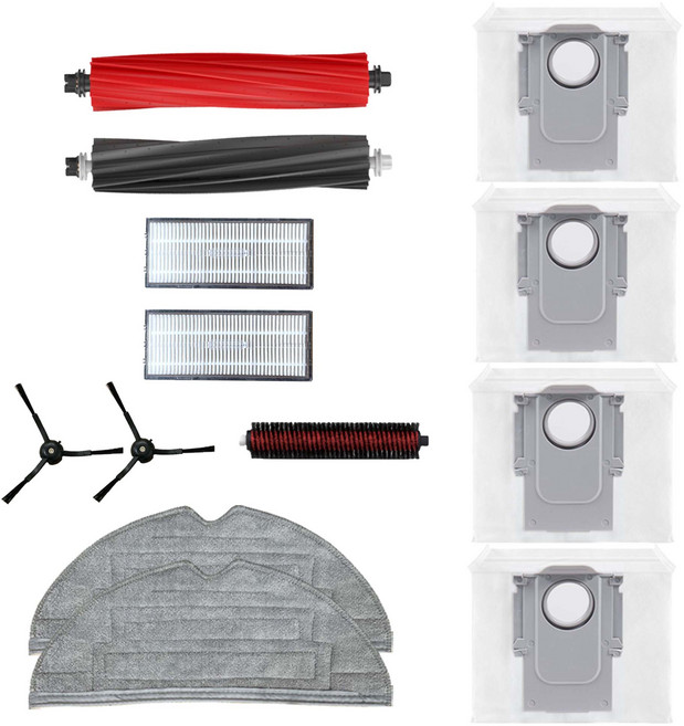 [호환] 로보락 S8 Pro ULTRA 소모품 먼지 필터 메인브러쉬 물걸레 리필 세척브러쉬 사이드브러쉬 먼지봉투 6종 풀 세트, 12개입, 1세트