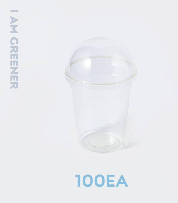 아이엠그리너 친환경 PLA 투명 무지 아이스컵 + 돔뚜껑 세트 50개입, 2세트, 340ml