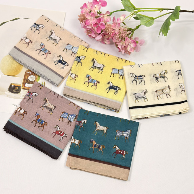 아사면 손수건 5매 1세트 여성 플라워 거즈 목 손수건 데일리 휴대용 선물용 쁘띠 등산 두건 미니스카프