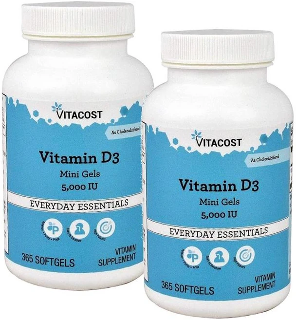 비타코스트 비타민D3 5000IU 미니캡슐 소프트젤 Vitacost Vitamin D3 Mini Gels, 2개 - 쿠팡